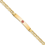 14K Medical Solid Chain/Solid Plate 37x Centered Red Enamel Anchor Link ID Bracelet