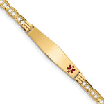 14K Medical Solid Chain/Solid Plate Soft Diamond Shape 37x Off-Center Red Enamel Anchor Link ID Bracelet