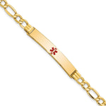 14K Medical Semi-Solid Chain/Solid Plate 37x Centered Red Enamel Figaro Link ID Bracelet