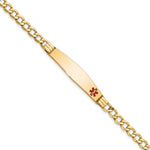 14K Medical Semi-Solid Chain/Solid Plate Soft Diamond Shape 37x Off-Center Red Enamel Cuban Link ID Bracelet