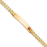 14K Medical Solid Chain/Solid Plate 38x Off-Center Red Enamel Curb Link ID Bracelet