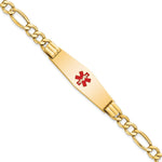 14K Medical Semi-Solid Chain/Solid Plate Soft Diamond Shape 40x Centered Red Enamel Figaro Link ID Bracelet