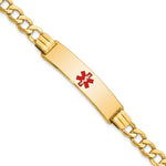 14K Medical Semi-Solid Chain/Solid Plate 40x Centered Red Enamel Curb Link ID Bracelet