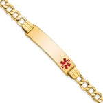 14K Medical Semi-solid Chain/Solid Plate 40x Off-Center Red Enamel Curb Link ID Bracelet