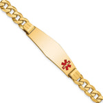14K Medical Solid Chain/Solid Plate Soft Diamond Shape 39x Off-Center Red Enamel Flat Curb Link ID Bracelet