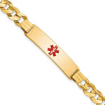 14K Medical Solid Chain/Solid Plate 40x Centered Red Enamel Curb Link ID Bracelet