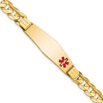 14K Medical Solid Chain/Solid Plate Soft Diamond Shape 39x Off-Center Red Enamel Curb Link ID Bracelet