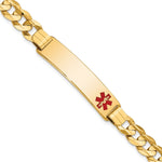 14K Medical Solid Chain/Solid Plate 40x Off-Center Red Enamel Curb Link ID Bracelet