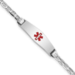 14K White Gold Medical Solid Chain/Solid Plate 24x Soft Diamond Shape Centered Red Enamel Anchor Link ID Bracelet