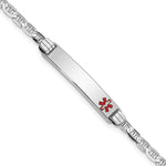 14K White Gold Medical Solid Chain/Solid Plate 26x Off-Center Red Enamel Anchor Link ID Bracelet