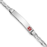 14K White Gold Medical Solid Chain/Solid Plate 26x Off-Center Red Enamel Anchor Link ID Bracelet