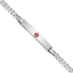 14K White Gold Medical Solid Chain/Solid Plate 37x Centered Red Enamel Flat Curb Link ID Bracelet