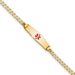 14k Medical Solid Chain/Solid Plate 20x Soft Diamond Shape Centered Red Enamel Curb Link ID Bracelet