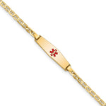 14k Medical Solid Chain/Solid Plate 20x Soft Diamond Shape Centered Red Enamel Flat Anchor Link Baby/Child ID Bracelet