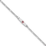 14k WG Medical Semi-Solid Soft Diamond Shape Red Enamel Figaro ID Bracelet