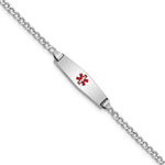 14k White Gold Medical Semi-Solid Chain/Solid Plate 20x Soft Diamond Shape Centered Red Enamel Cuban Link Baby/Child ID Bracelet