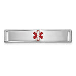 14k White Gold Polished 24x Centered Red Epoxy Enameled Medical ID Plate # 816