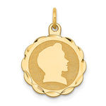 14k Boy Head on .013 Gauge Engravable Scalloped 17x Disc Charm