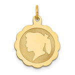 14k Girl Head on .011 Gauge Engravable Scalloped 17x Disc Charm