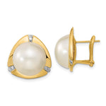 14k 12- White Mabe Saltwater Cultured Pearl and .06 Carat Diamond Omega Back Earrings