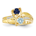 14k Personalized 2-Name Diamond and Genuine 2 Stone Couple's Ring