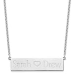 SS/Rhodium-plated Brushed 2 Names and Heart Bar Necklace