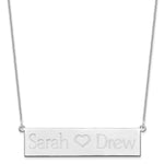 14k White Gold Brushed 2 Names and Heart Bar Necklace