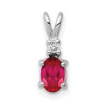 14k White Gold 6x Oval Ruby and A Diamond Pendant