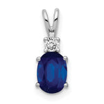 14k White Gold 7x Oval Sapphire and AA Diamond Pendant