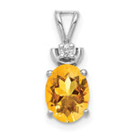 14k White Gold 8x Oval Citrine AAA Diamond Pendant