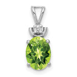 14k White Gold 8x Oval Peridot and AA Diamond Pendant