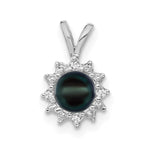 14k White Gold 4- Near Round Black Freshwater Cultured Pearl and AA Diamond Pendant