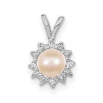 14k White Gold 4- Near Round White Freshwater Cultured Pearl and AAA Diamond Pendant