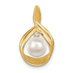 14k 7- Near Round White Freshwater Cultured Pearl and A Diamond Pendant