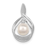 14k White Gold 7- Near Round White Freshwater Cultured Pearl and A Diamond Pendant
