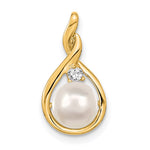 14k 7- Near Round White Freshwater Cultured Pearl and AA Diamond Pendant