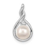 14k White Gold White Round FW Cultured Pearl & AA Diamond Pendant