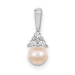 14k White Gold 7- Near Round White Freshwater Cultured Pearl and AA Diamond Pendant