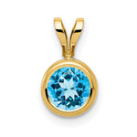 14k Round Blue Topaz Bezel Pendant