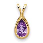 14k 8x Pear Amethyst Checker bezel pendant