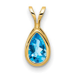 14k 8x Pear Blue Topaz Checker bezel pendant