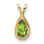 14k 8x Pear Peridot Checker bezel pendant