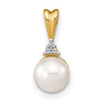 14k 6- White Round FW Cultured Pearl and Diamond Pendant