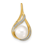 14k 7- White Round FW Cultured Pearl and Diamond Pendant