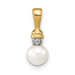 14k 5- White Round FW Cultured Pearl and Diamond Pendant