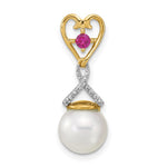 14k 8- Round White Freshwater Cultured Pearl/Lab Created Ruby/Diamond Chain Slide