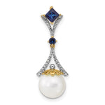 14k Diamond 8- Round FWC Pearl/Created Sapphire Chain Slide