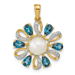 14k Diamond and 6- Button FWC Pearl/London Blue Topaz Pendant