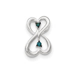 14k White Gold Blue Diamond Double Heart Chain Slide