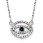 14k White Gold Small Necklace Diamond and Sapphire Gold Halo Evil Eye